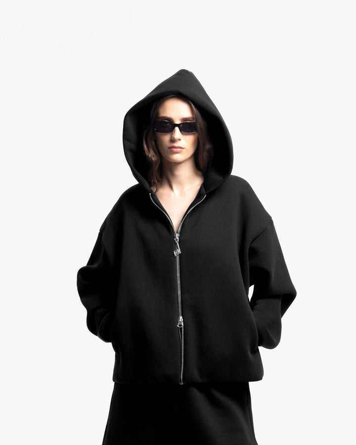 Two-Way Zip Hoodie Black