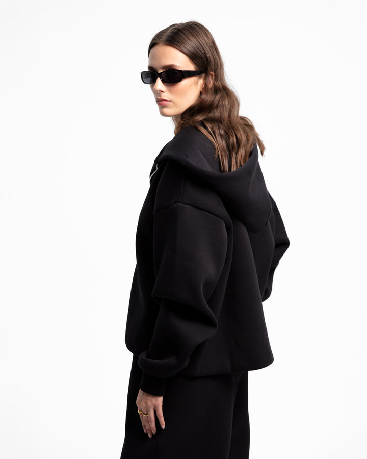 Two-Way Zip Hoodie Black