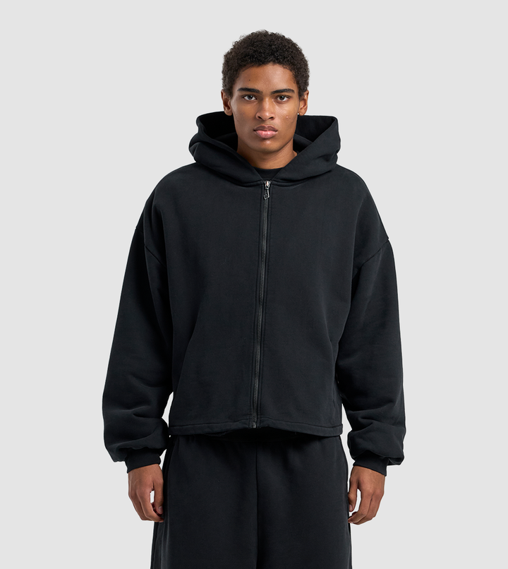 Zip Hoodie Raw Black