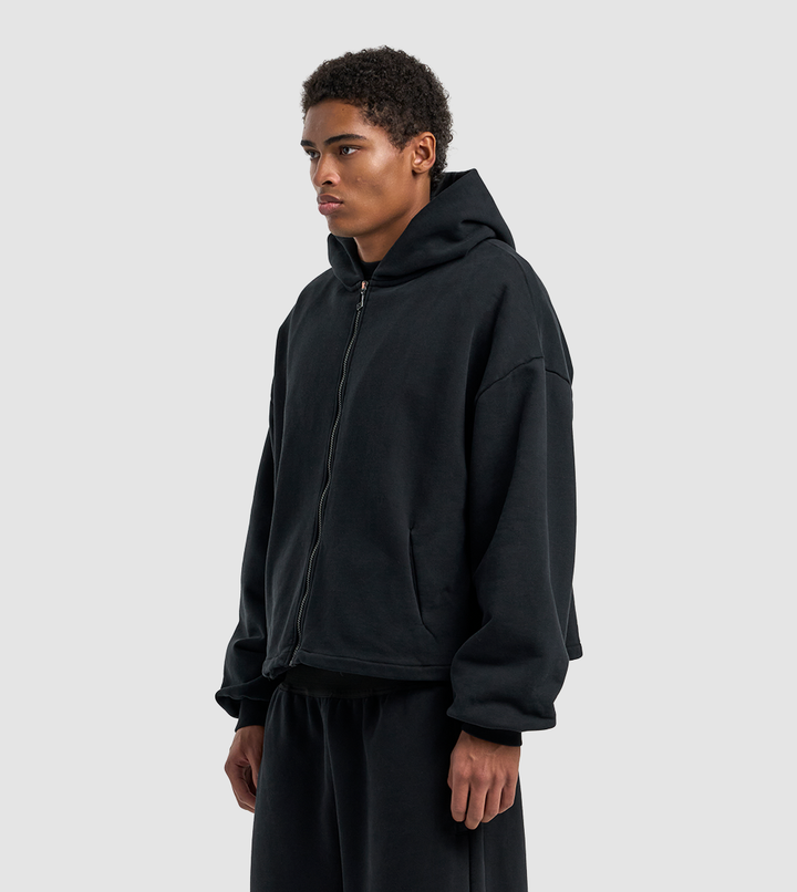 Zip Hoodie Raw Black