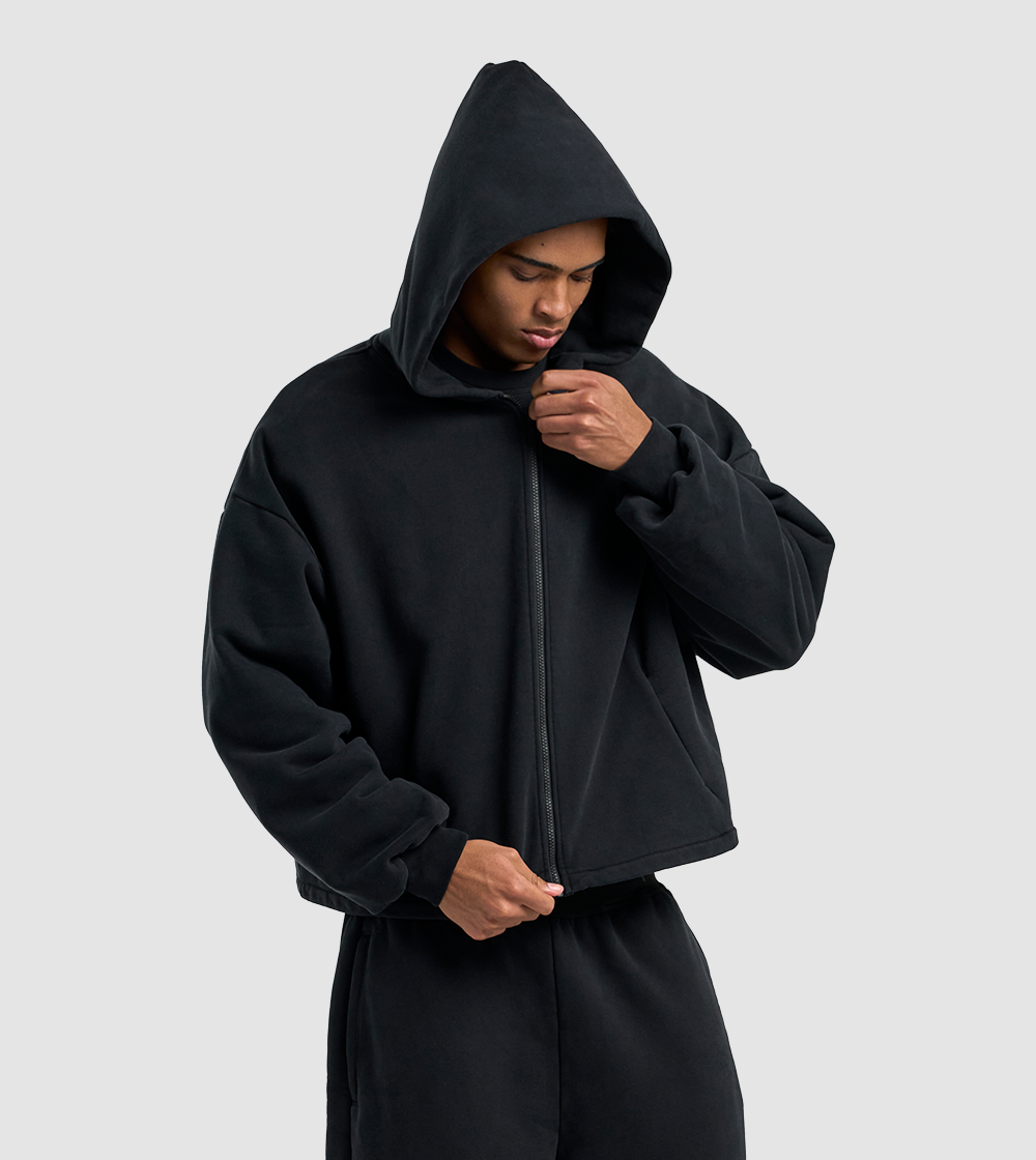 Zip Hoodie Raw Black